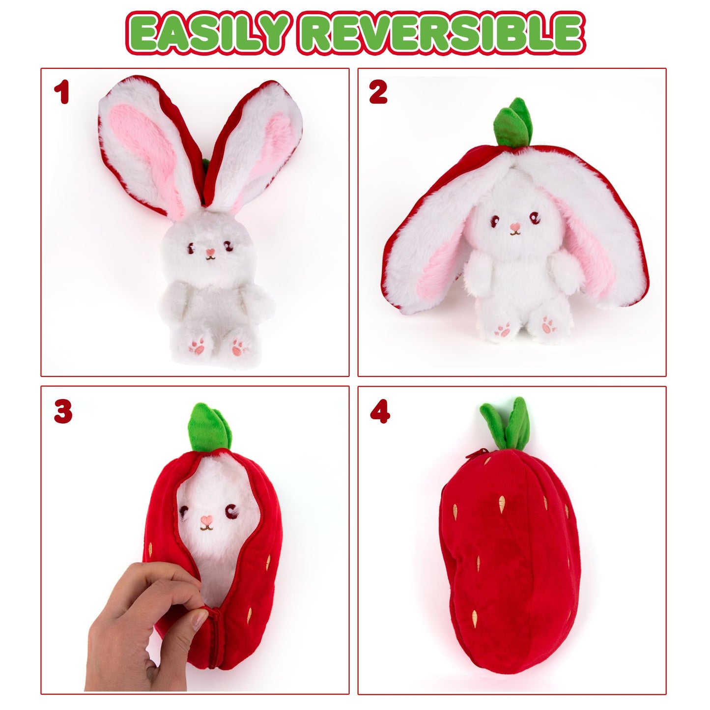 ArtCreativity Strawberry Bunny Plush Toy - Hidden Easter Bunny Stuffed Animal - Easter Basket Stuffers and Gifts for Kids - Doubles as Cute Easter Decor