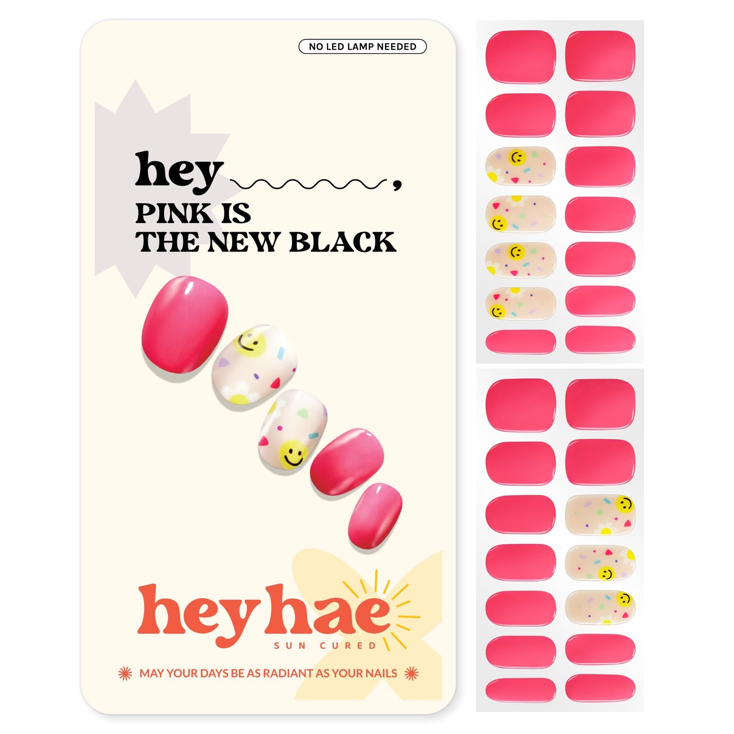 Heyhae Semi Cured Gel Nail Strips | No LED Lamp Needed | Spring, Marble, Pink | Easy Apply & Remove,Salon Quality |Includes 28 Strips, 1 Prep Pads, Nail File & Wooden stick- Hey, Pink is the New Black