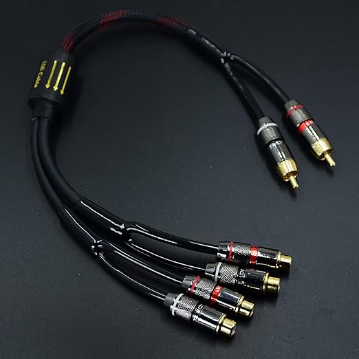 Arklove 3ft Shielded RCA Plug Splitter Stereo Audio Video Cable 2 Male to 4 Female Dual Speaker Y Adapter Connector Extension Cord 24k Gold Plated 1 Input 2 Output