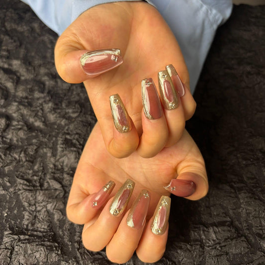 AKA Unicorn Dark Red Press On Nails Medium Long Square Fake Nails with Luxury Cat Eyes Design Stick On Nail for Woman Gift（Large Size）