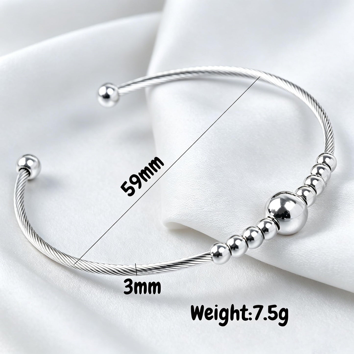 LXBQYSTO Cable Wire Twisted Cuff Bangle Bracelet For Women 14K Gold/rose/silver Stainless Steel Jewelry for Women Gift (Bead Silver)