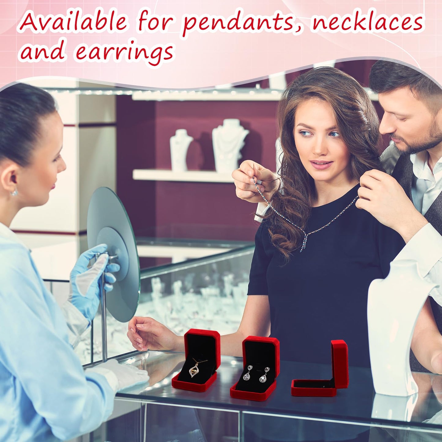 Quelay 48 Pcs Velvet Necklace Box Jewelry Pendant Gift Box for Business Selling Display Holder Case for Wedding Engagement Birthday Anniversary (Red)