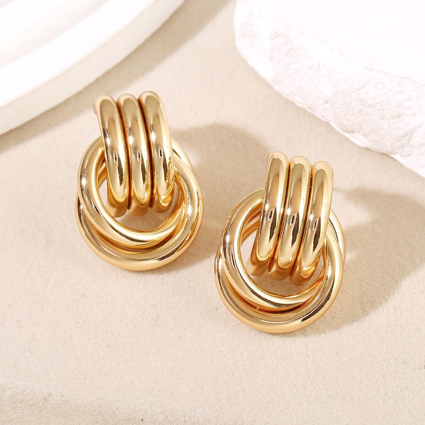 Chunky Gold Plated Earrings Big Knot Earring for Women Golden Drop Dangle Statement Earrings Jewelry