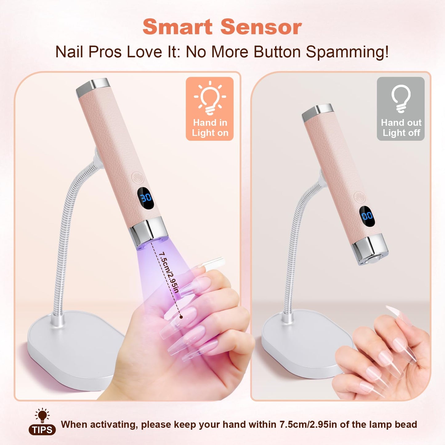 Lynsalene Handheld Mini UV Nail Lamp, Portable Flash Cure Light with Upgraded Magnetic Stand & Smart Sensor - Rechargeable Nail Dryer Fast Curing Gel Nails at Salon,Home & Travel (Pink)
