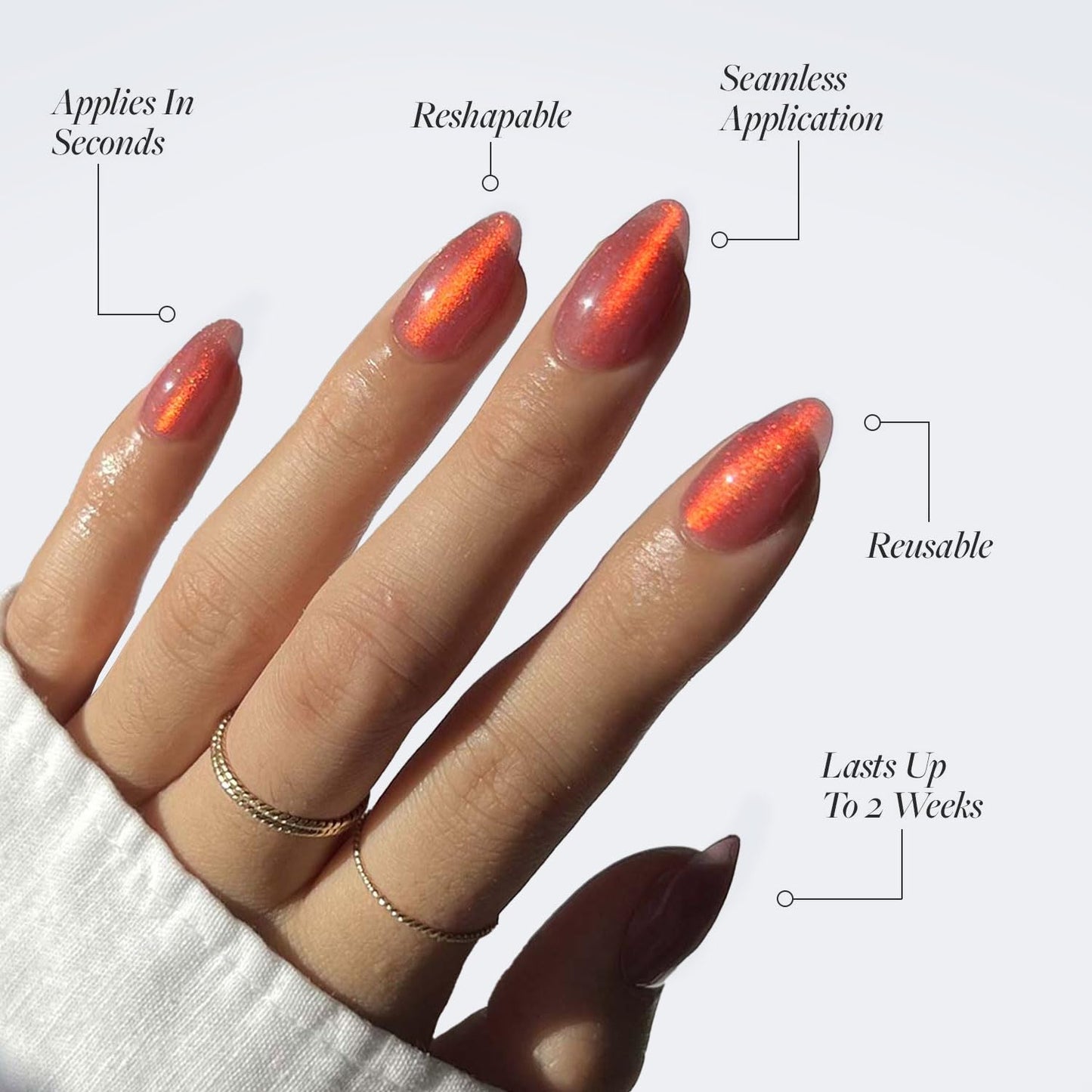 Glamnetic Press-On Nails Bundle - Rosé, Honey Bun & Lilac Gray | Rosy-Pink Nails with a Metallic Finish | Neutral Sparkly Short Almond Fake Nails, Velvet | Light Lilac Gray Short Squoval False Nails