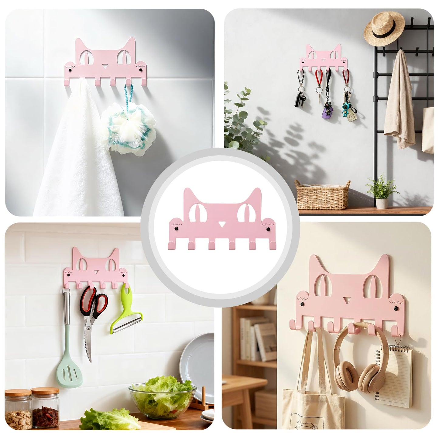 Phtynex Key Holder Wall Mounted with Screws and Anchors, Multifunctional Key Hanger with 6 Hooks, Entryway Front Door Kitchen Hallway Garage Office (Pink)