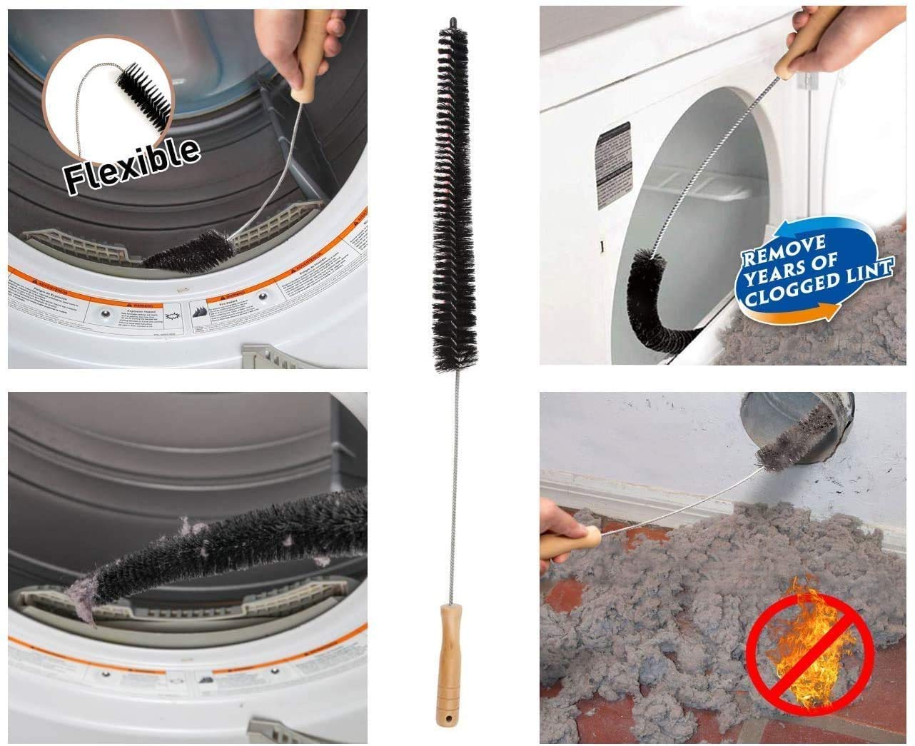 Dryer Vent Cleaner Kit & Refrigerator Condenser Coil Brush-Dryer Lint Brush Vent Trap Cleaner-Vacuum Attachment for Small Crevice-Dryer Cleaner Brush