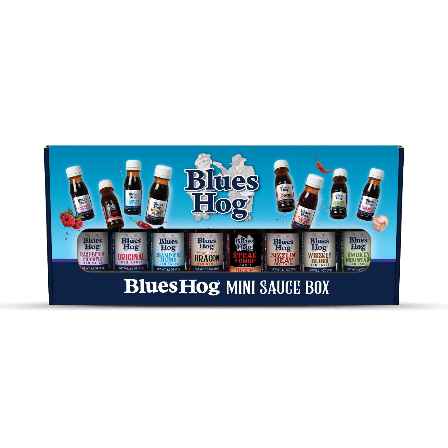 Blues Hog Mini Barbecue Sauce Box - BBQ Sauce Variety Pack Sampler, Gift Set, All-Natural & Gluten Free, No High Fructose Corn Syrup, Made in the USA, 8-ct