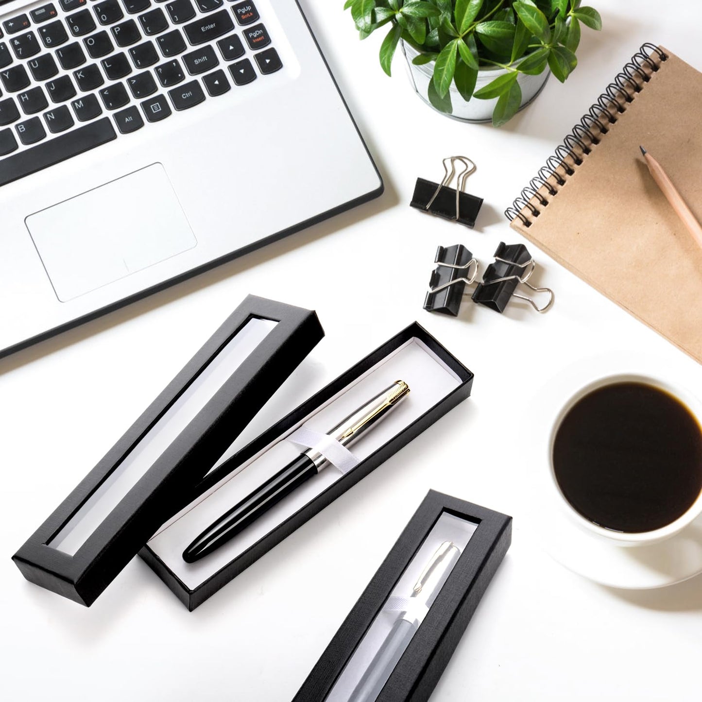 Frcctre 20 Pack Empty Pen Gift Box with Clear Lid, Pen Display Case Pencil Gift Box Black Cardboard Collection Case with Cushion, Ballpoint Jewelry Gift Box for Birthday Business Office Supplies