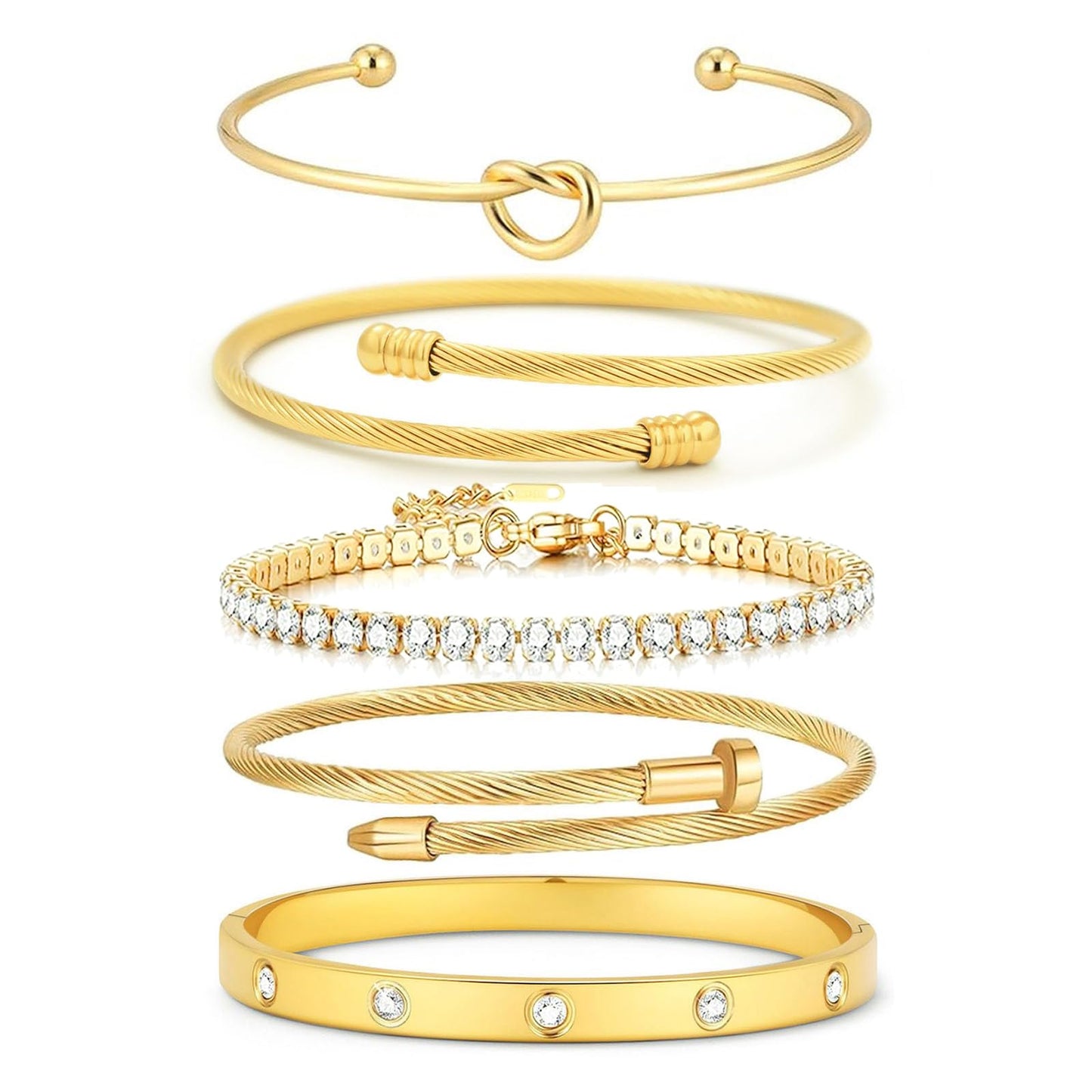 FAFUGA 18 K Gold Plated Love Bangle Bracelet Stack Cuff Jewelry for Women Jewelry Set for Women Gift with Box (B00050)