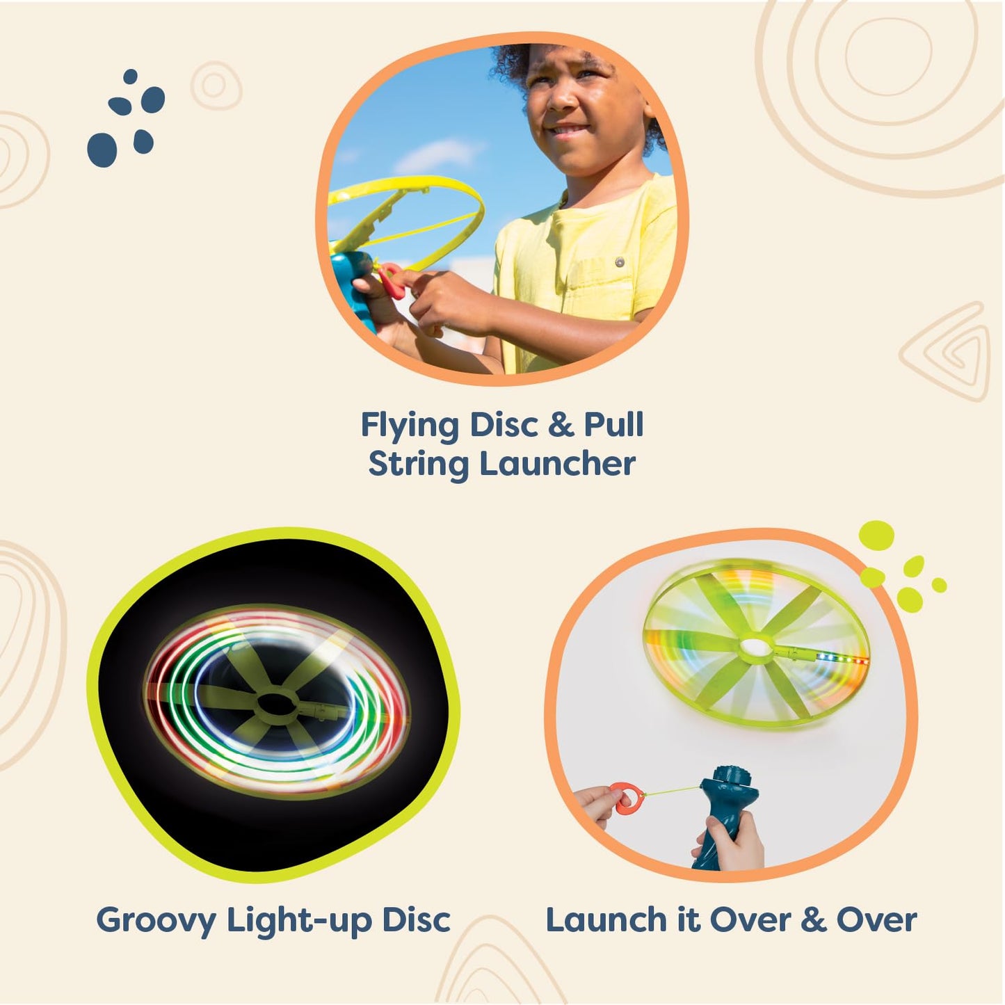 B. toys – Skyrocopter – Sports & Outdoors – Light – Up Disco Flyers – Flying Disc with Lights & Launcher for Kids 5 Years +