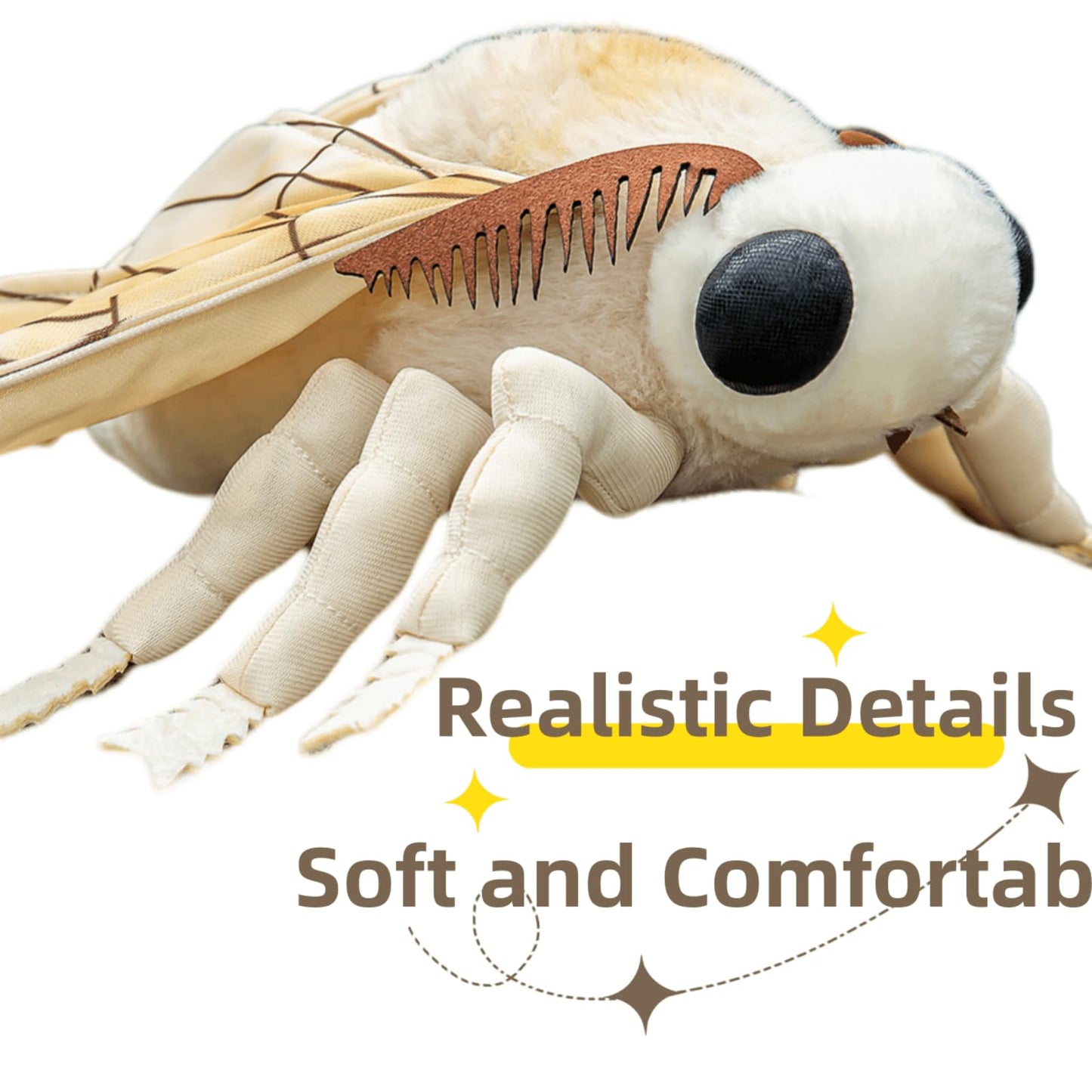 FRANKIEZHOU Simulation Silk Moth Stuffed Animal-White-15in, Soft Moth Plush Toy Gifts for Kids, Baby,Home Decor,Hugging Toy