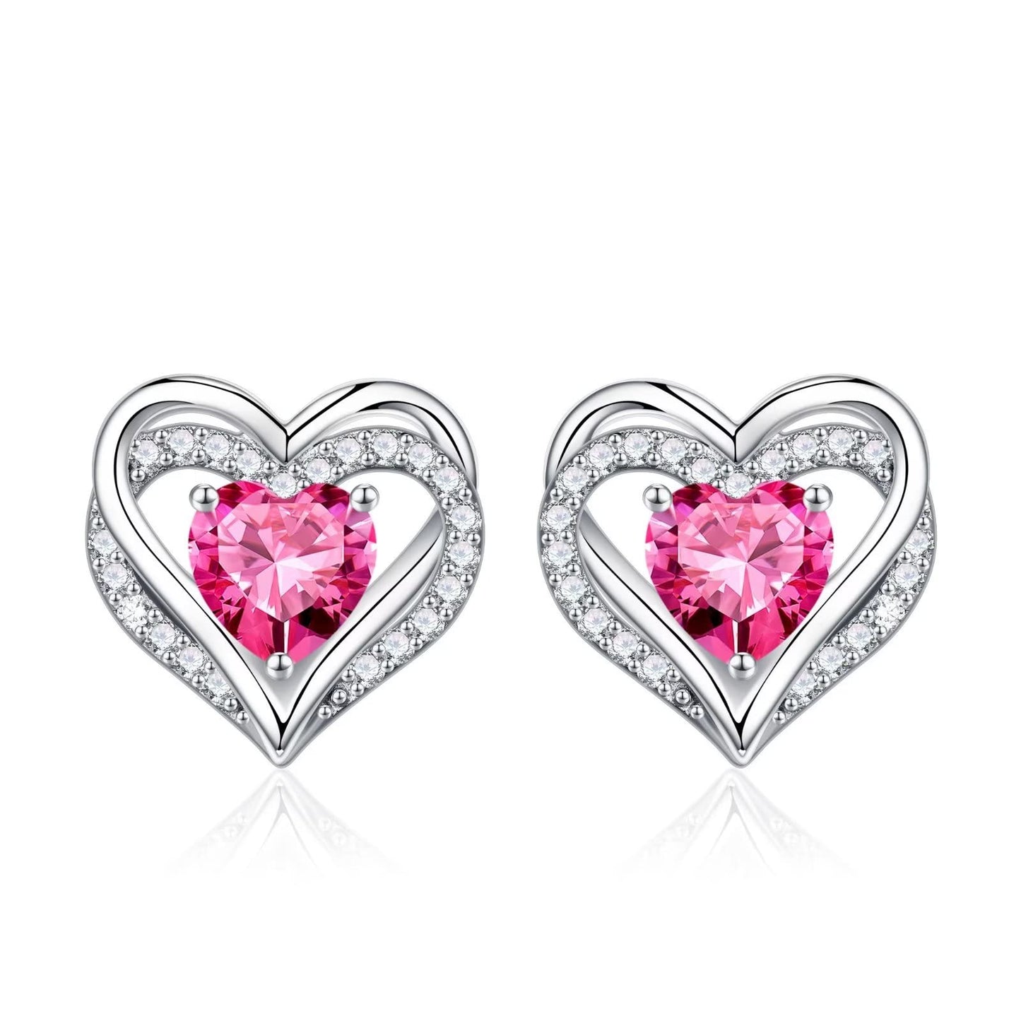 Iefil Earrings for Women, 925 Sterling Silver October Birthstone Sapphire Heart Stud Earrings for Women