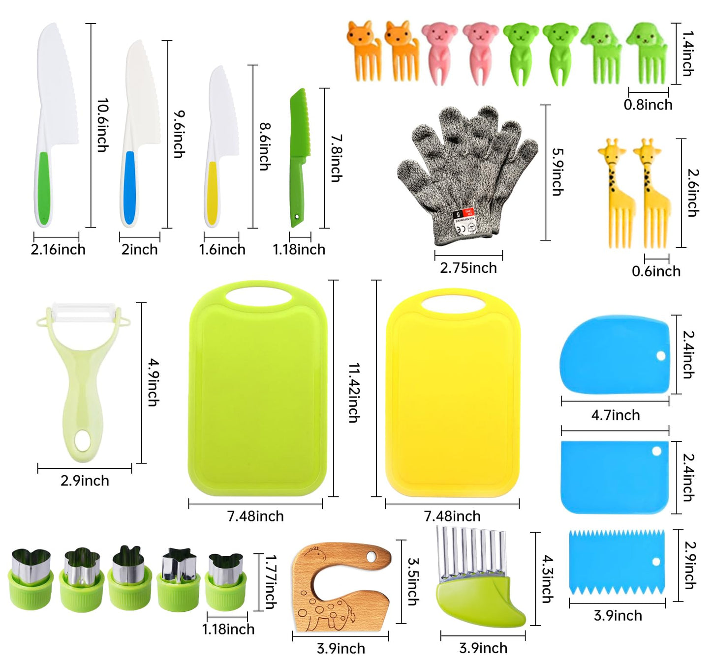 Doiaz Kidz Safe Knife Set for Toddlerz Real Cooking - Toddlerz Knives Sets Kitchen Tools with Gloves Cutting Board Fruit Vegetable Crinkle Cutters