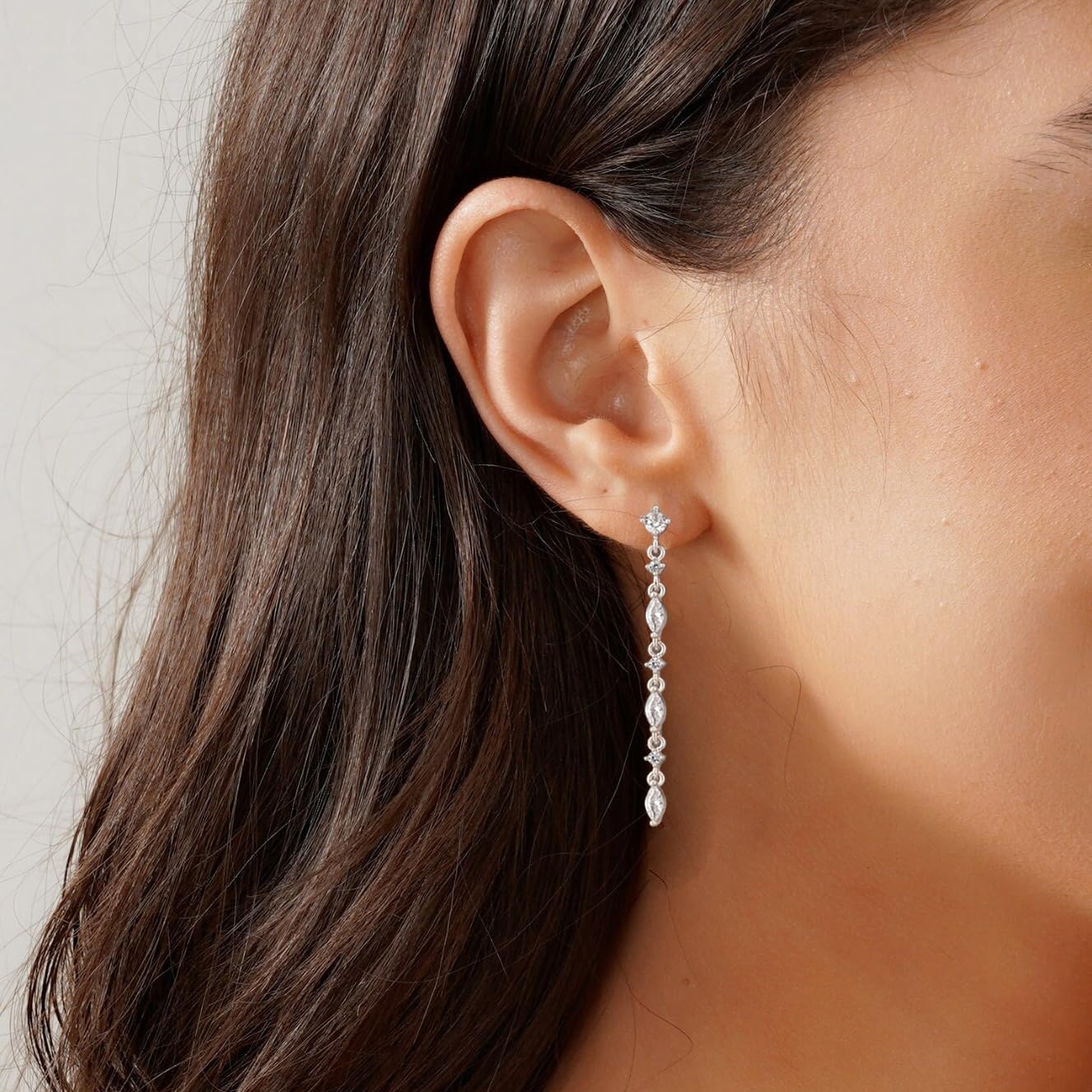 SELFROSE Silver Dangle Earrings, Dainty Drop Earrings with Silver Plated Hypoallergenic Brass, Cubic Zirconia Stones, 20g, 2 Count