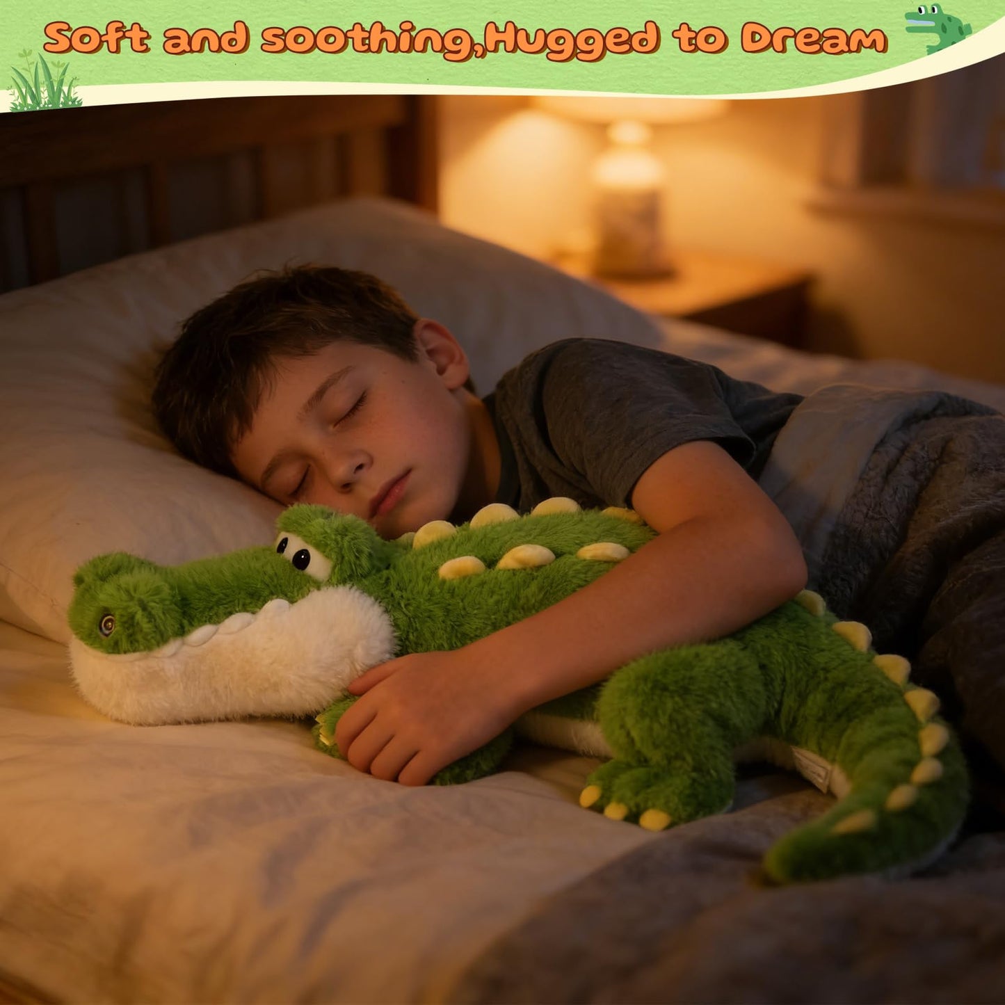 TITQWOP Alligator Stuffed Animal Plush Toy, Lying Flat Crocodile Hugging Pillow, Soft Long Plush for Kids & Adults, Cute Green Alligator Plush for Bed, Sofa, Gift 35.4in