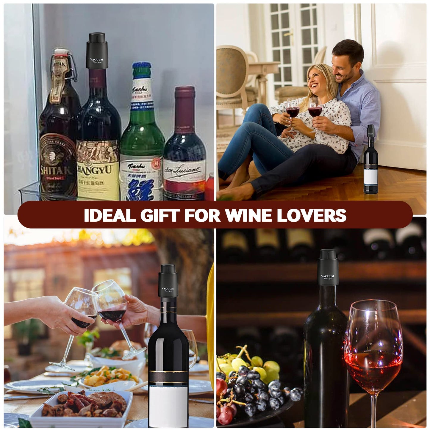[2 PACK] Wine Bottle Stoppers,Real Vacuum Stoppers,Reusable Wine Preserver,Wine Corks Keep Fresh,Best Christmas and Birthday Gifts for Wine Lovers.