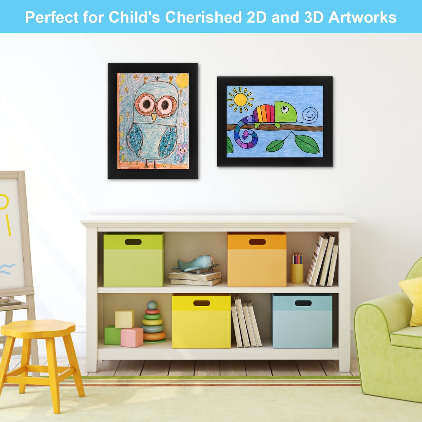 [3-Pack] Kids Art Frames, 8.5x11 Front Opening Kids Artwork Frames Changeable, Black Artwork Display Storage Frame for Wall, Holds 50 Pcs, for 3D Picture, Crafts, Hanging Art, Portfolio