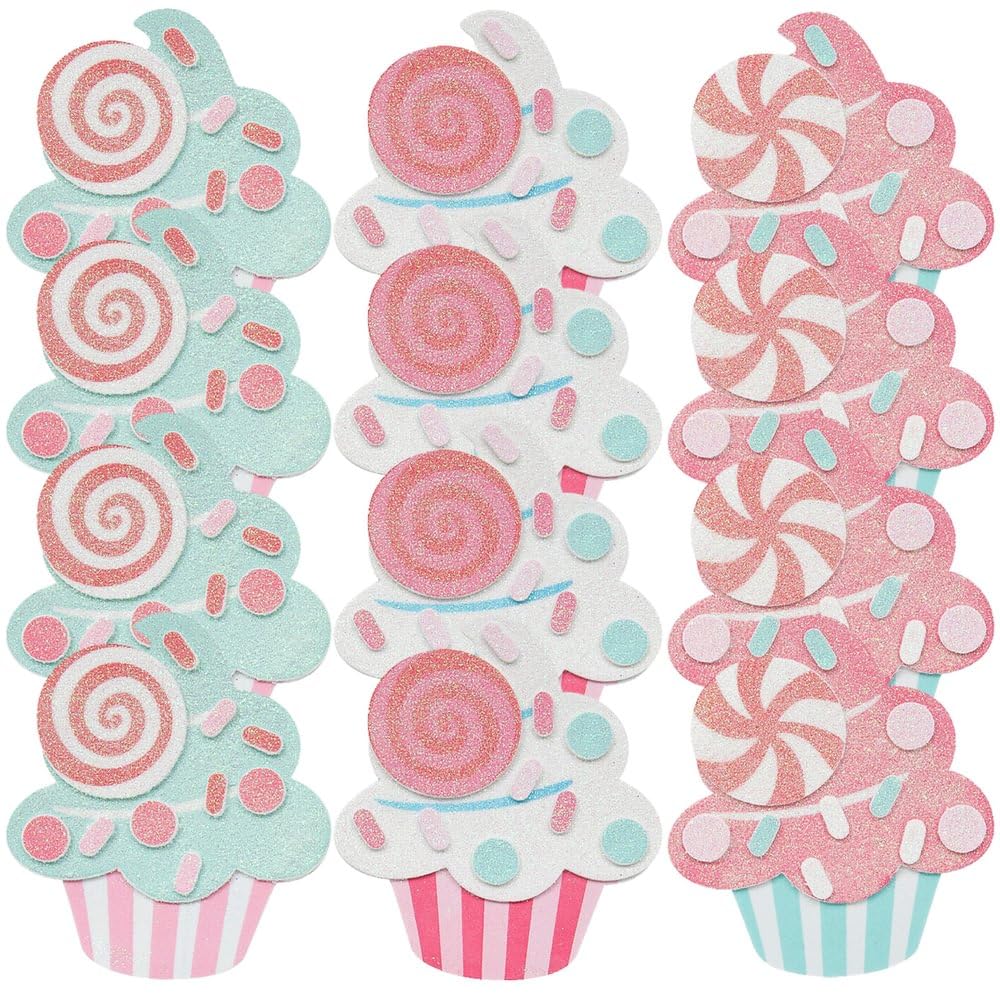 Fun Express Glitter Foam Cupcake Magnet Craft Kit - Creative DIY Craft Project for Kids & Adults - Perfect Decorating Personalizing Cupcake Magnets Parties Seasonal Events Fun Decorations - 12 Pieces