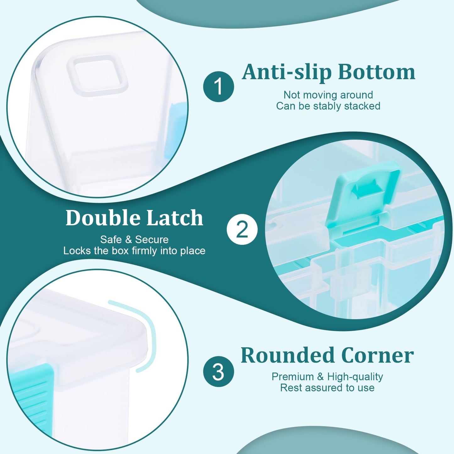 BTSKY Clear Plastic Dividing Storage Box with 4 Compartments Adjustable Storage Bin with Lid Plastic Craft Storage Container Multipurpose Sewing Box Art Supply Organizer, 13.3x8.1x3.4 Inches