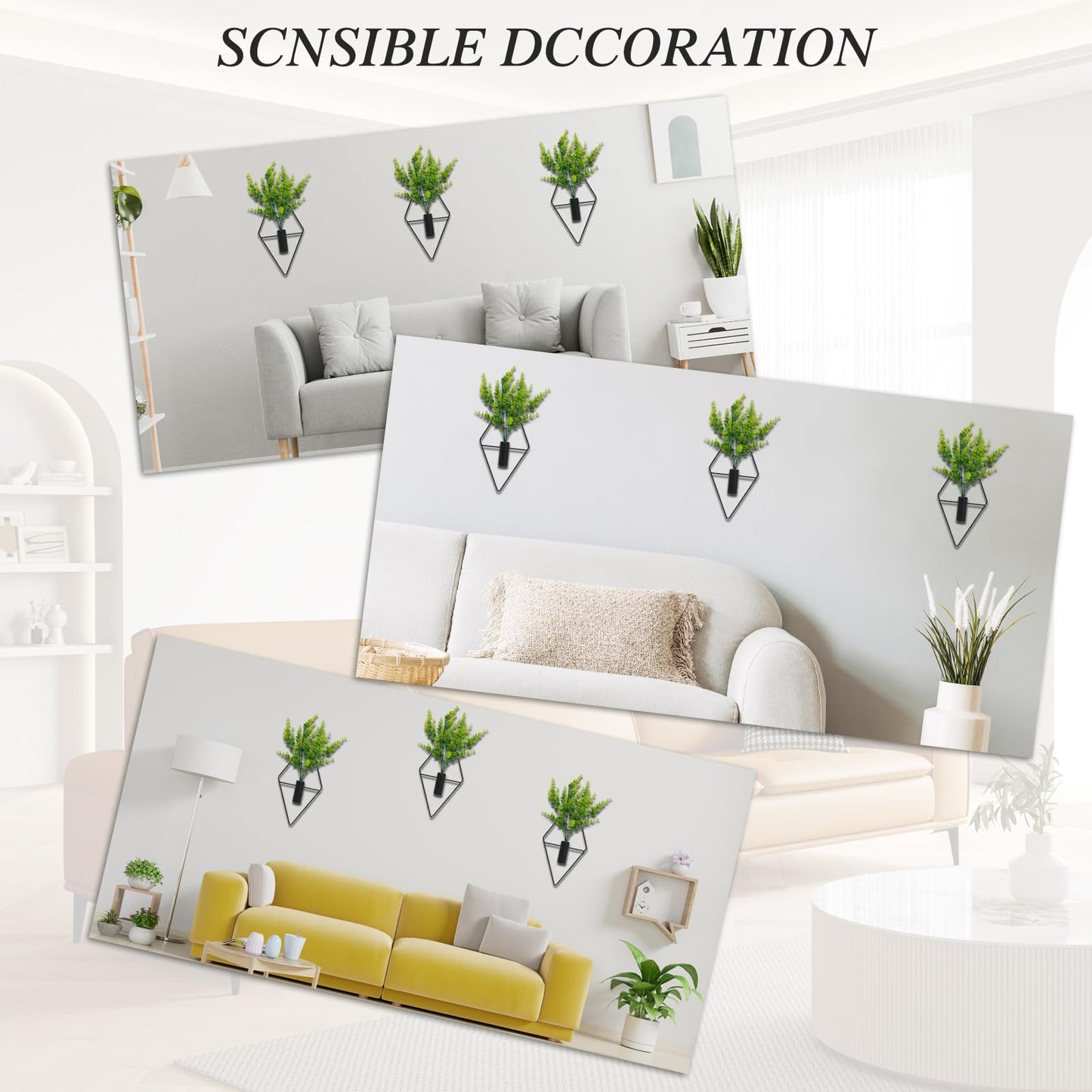Neiteli 3 Pcs Wall Plants Artificial Decor,Boho Wall Decor,Home Office Living Room Wall Decor(Eucalyptus)