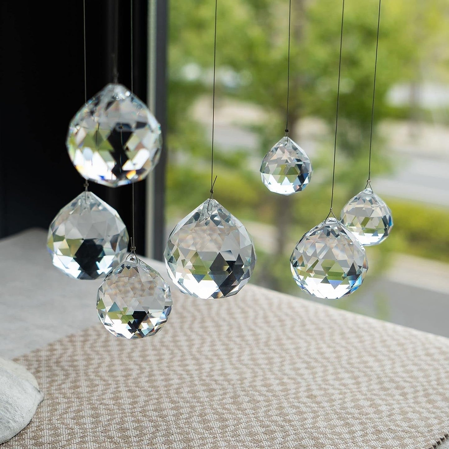 HDCRYSTALGIFTS 48pcs Clear Faceted Crystal Ball Prism 1.2"/30mm Glass Prism Sun Shine Catcher Rainbow Pendants Maker, Hanging Crystals Prisms for Windows Home Decor