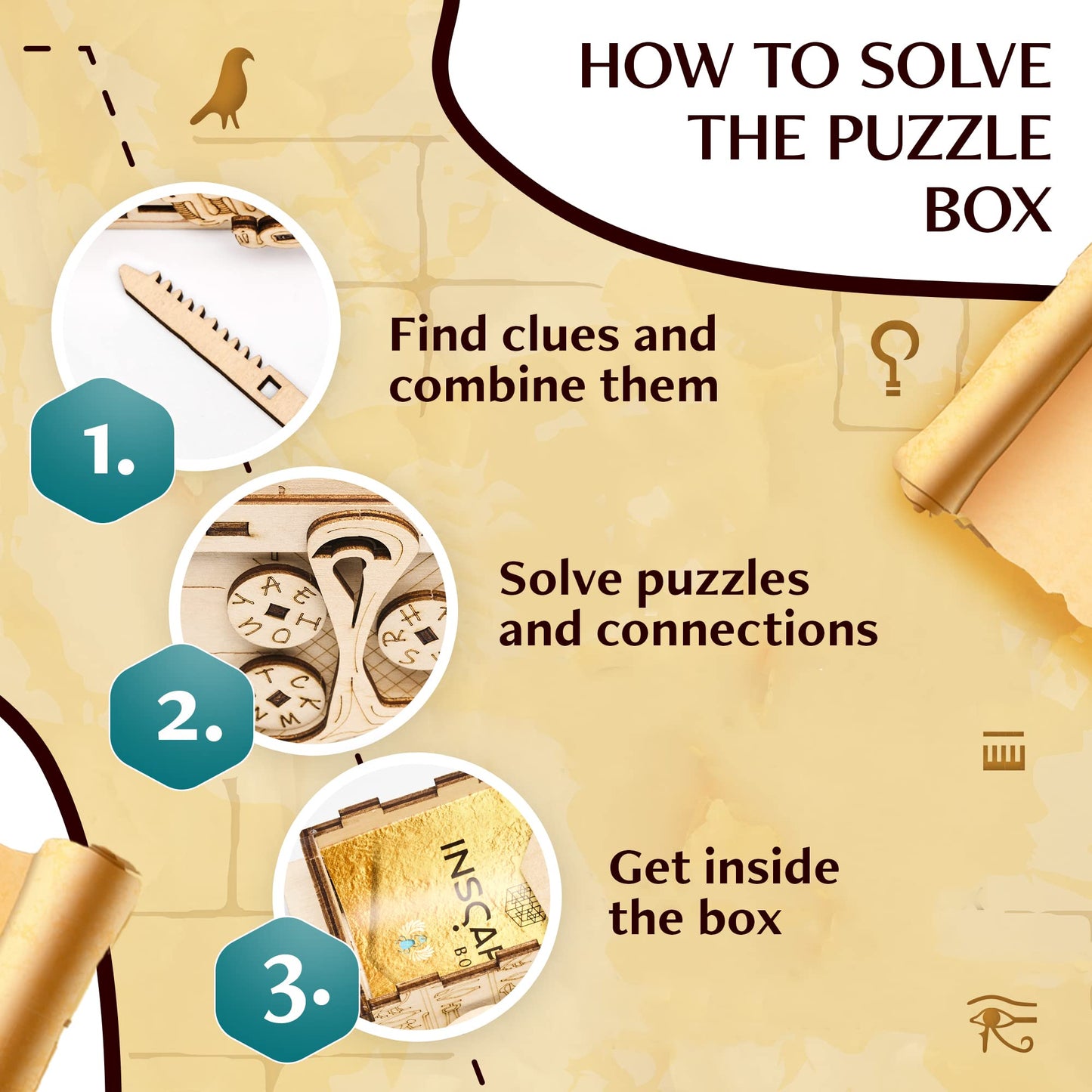 INSCAPE Pharaoh´s Secret Puzzle Box - Escape Room in A Box for Adults - Cluebox - Mind Puzzles for Adults - Puzzle Boxes with Hidden Compartments - Wooden Puzzle Box - Birthday Gift Gadget