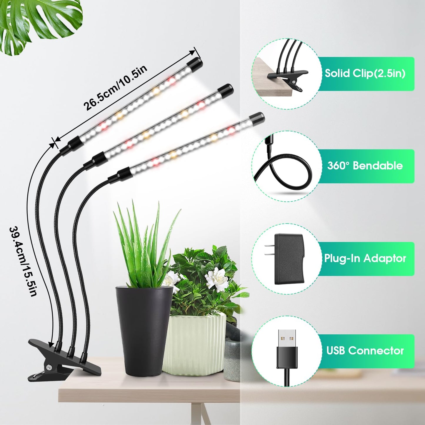 wolezek Grow Lights for Indoor Plants, 2 Pack 6000K Full Spectrum Plant Lights Indoor, White LED Plant Growing Lamp with Auto ON & Off Timer 6/12/16H, 3 Modes, 5-Level Dimmable Brightness