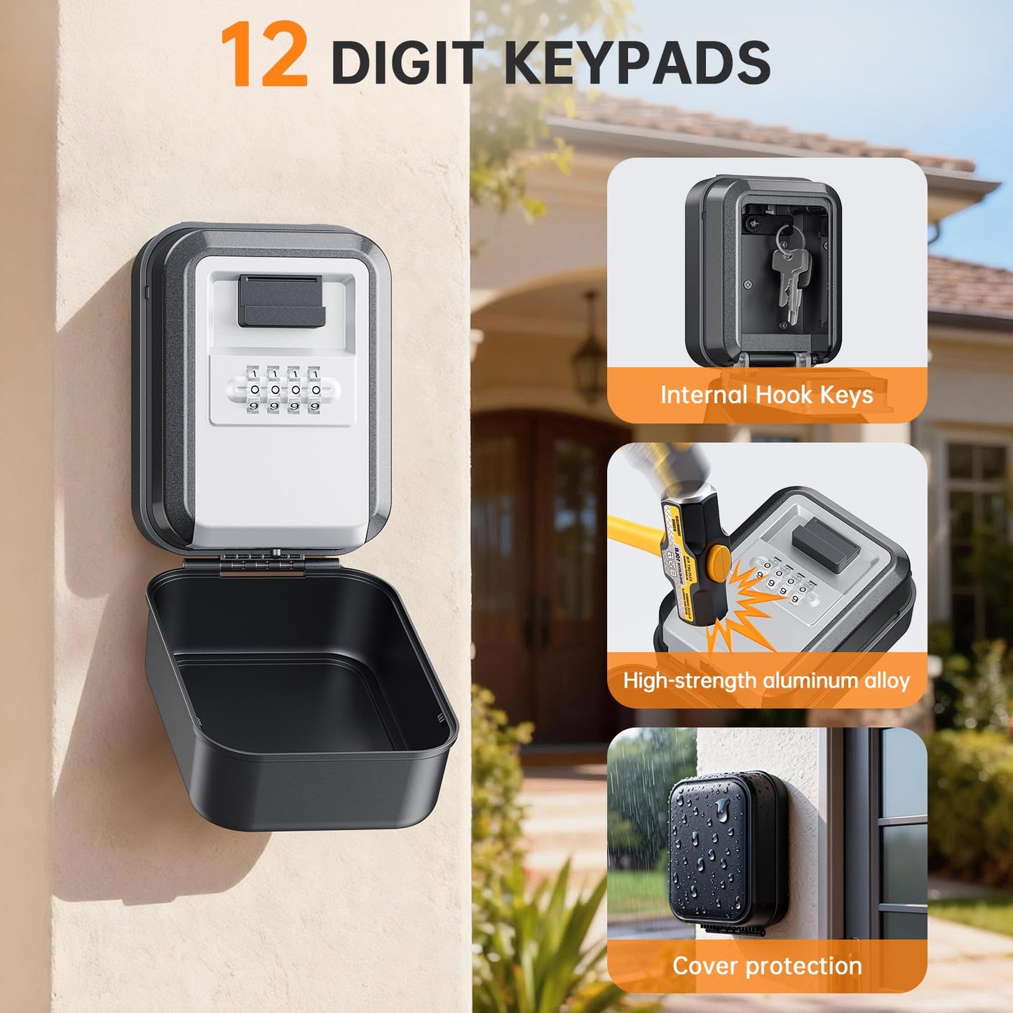 TOSICAM Light Up Key Lock Box - Waterproof Wall Mount Portable 4-Digit Combination Key Safe Storage for Outdoor/Home/Airbnb/Emergency/Realtor/Large Capacity/Resettable Code