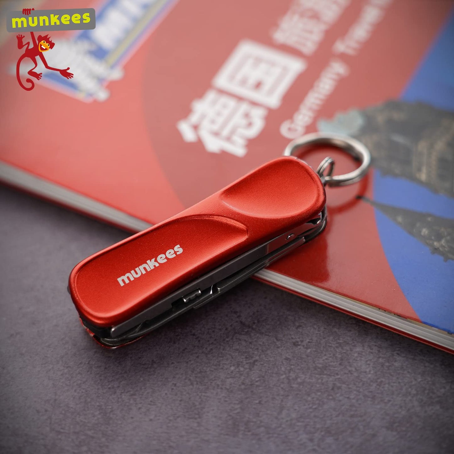 Munkees 6-Function Manicure Keychain Multi-Tool, Nail File, Fingernail Clippers, Scissors, Knife, Tweezers, Cuticle Pusher, Trimmer, Remover, Mini Portable Pocket Key Ring Gift