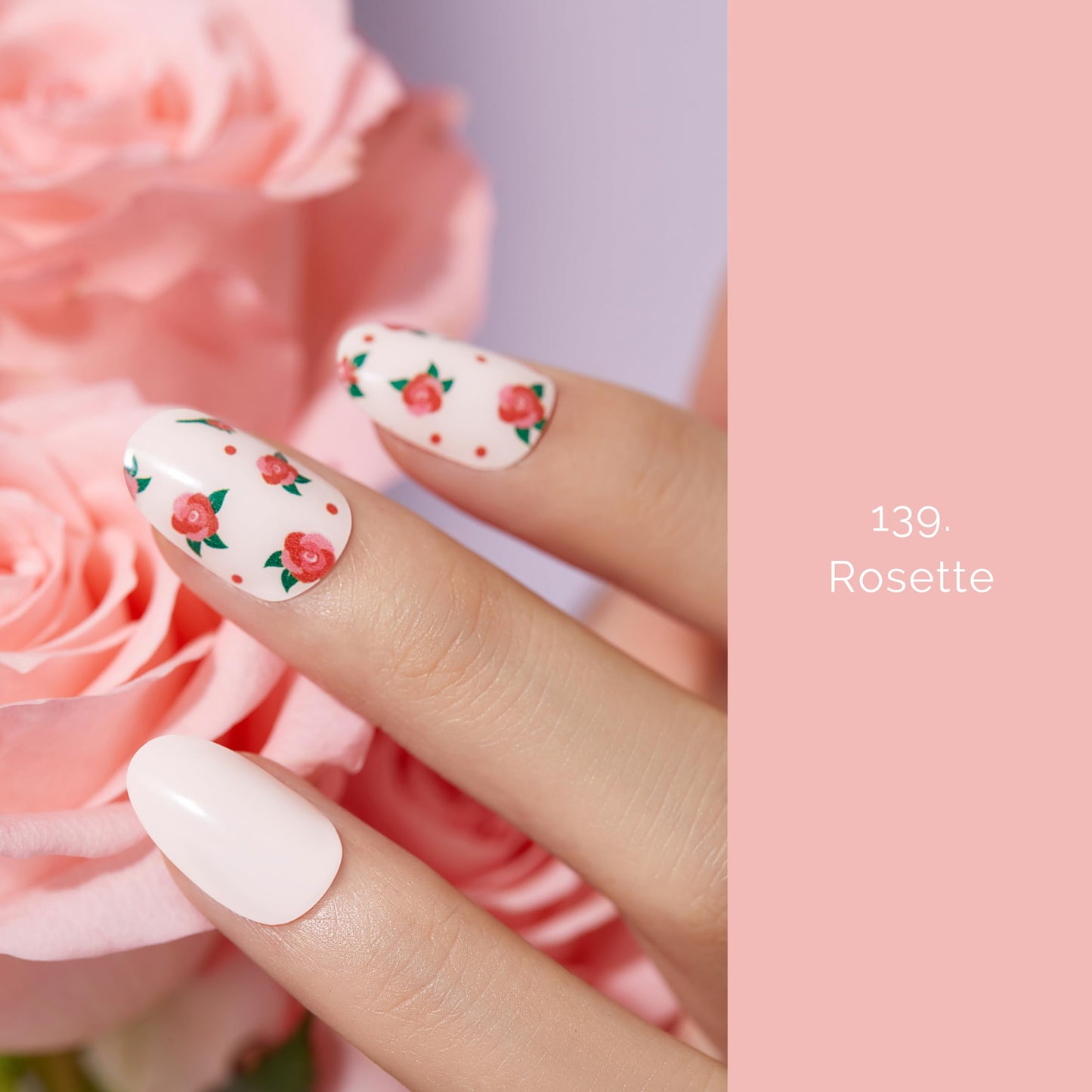 Semi Cured Gel Nail Strips - NAILOG 20 Pcs Pink Flowers Nail Stickers Extra Long Wraps with Glossy Gel Finishing for Spring Summer, Rosette