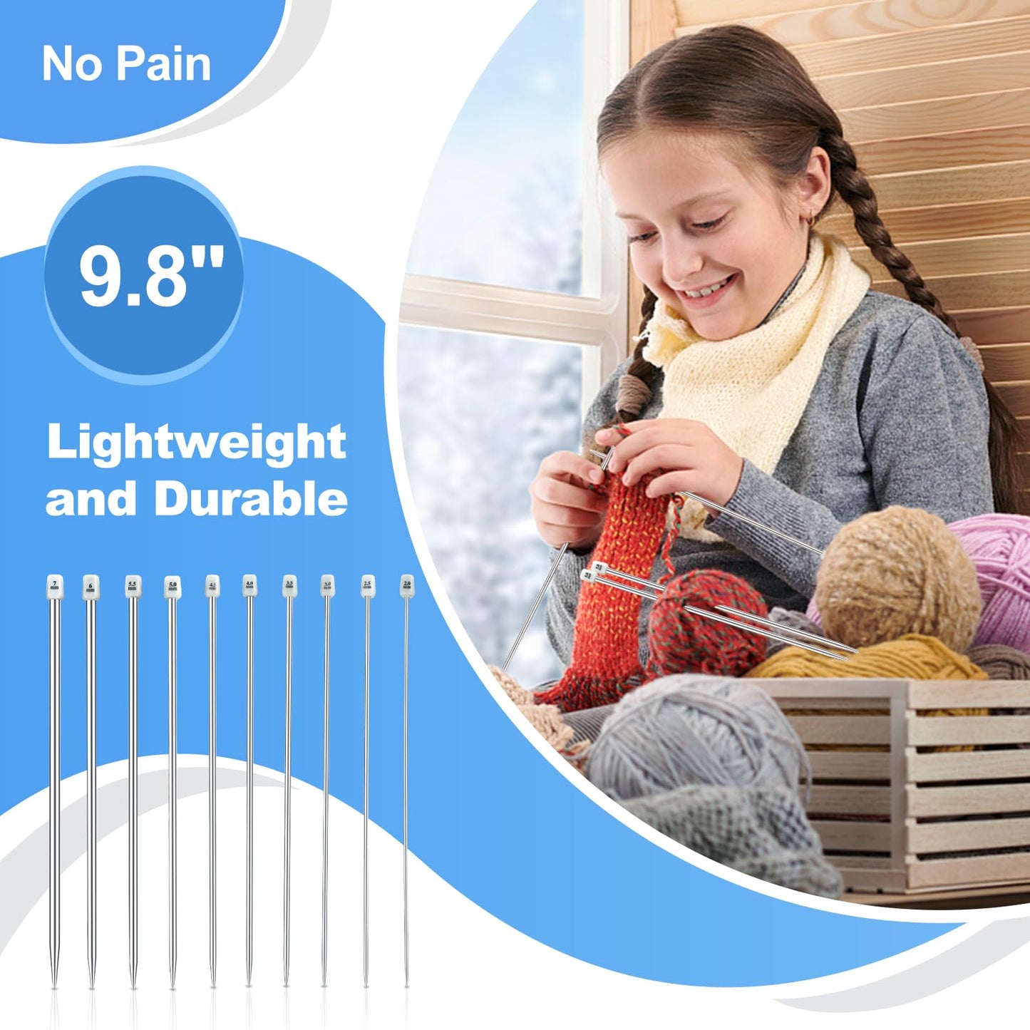 Katech Knitting Needles Set for Beginners, 9 Pairs Circular Knitting Needles Set and 22 Pcs Single Pointed Knitting Needle Set with Tote Bag Knitting Accessories Knit Supplies