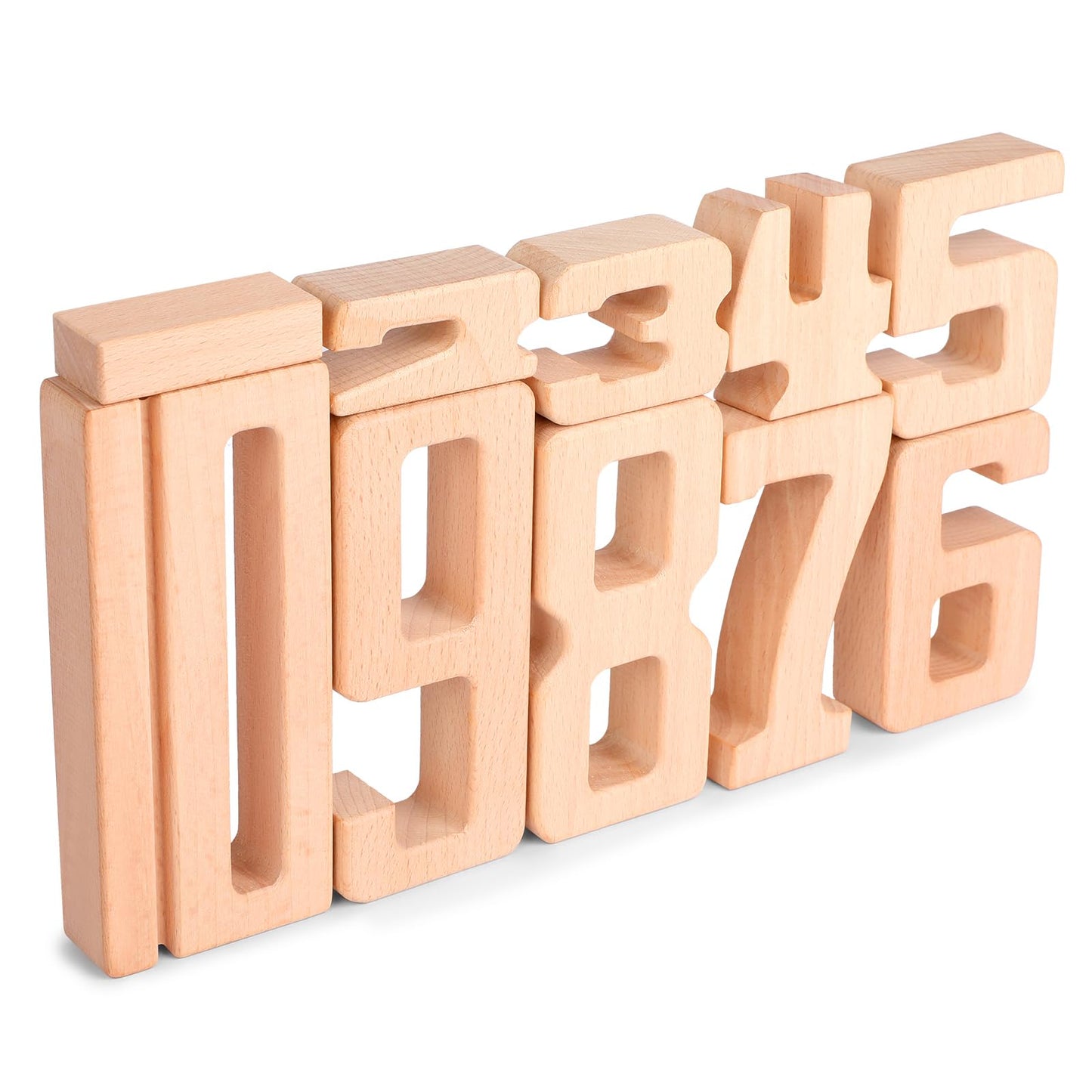 Lasoba Wooden Number Building Blocks, Large Digit Blocks 1-10, 10 Pcs Math Blocks Number Toys for Kids, Educational Blocks for Toddlers, Toys to Learn Numbers for 3 Year Olds +