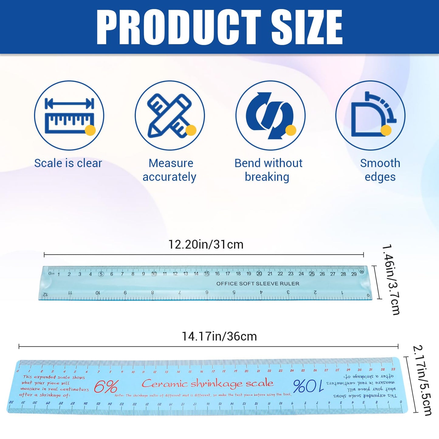 2PCS Clay Shrinkage Ruler Set - Dual Scale Measuring Tool for Pottery, Accurately Calculate Ceramic Shrinkage Before Firing for Potters, Sculptors Art Classes