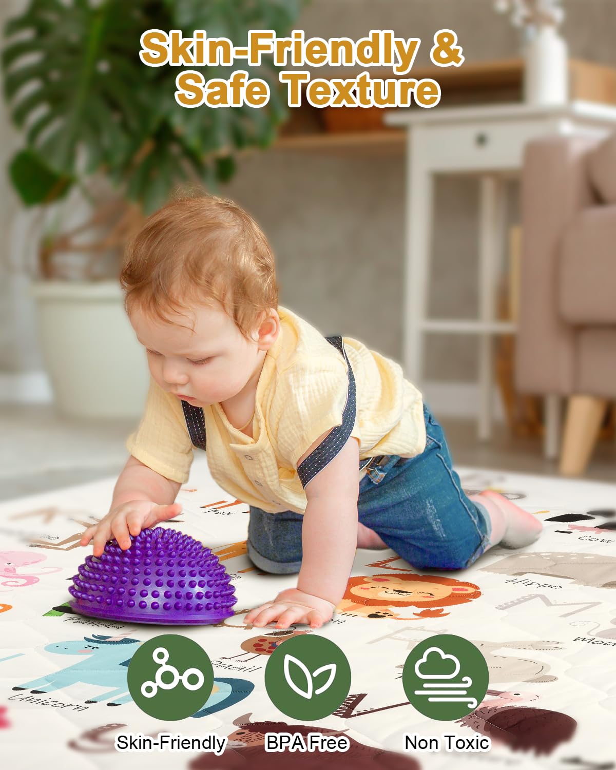 TINYHARBO Premium Foam Baby Play Mat 50" x 50" – Removable & Machine Washable Cover, Extra Thick Padding Playpen Mat, Non-Slip Crawling Mat, Easy to Clean for Infants, Toddlers & Babies