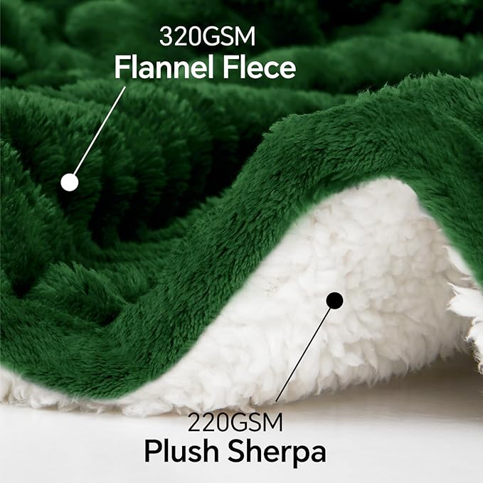 INFIIXSO Sherpa Fleece Queen Size Blanket - Super Soft & Warm Striped Fleece, Cozy Plush Fluffy Large Bed Blanket All Season Use (Dark Green, 90x90 Inches)
