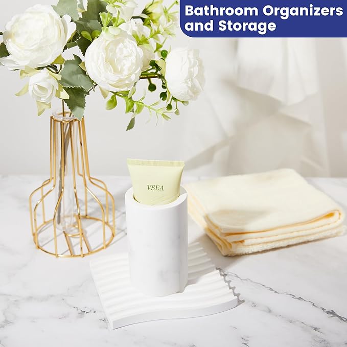 Diatomite Toothbrush Holders for Bathrooms, Electric Tooth Brush and Toothpaste Holder for Bathroom Countertop, Marble White Toothbrush Organizer Bathroom Accessories