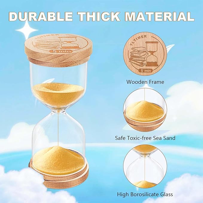 10 Minute Sand Timer, Beech Wood Gold Sand Clock for Kids, Small Hourglass, Sandglass 10 Min Hour Glass for Classroom,Game,Decorative,Desk (Gold)