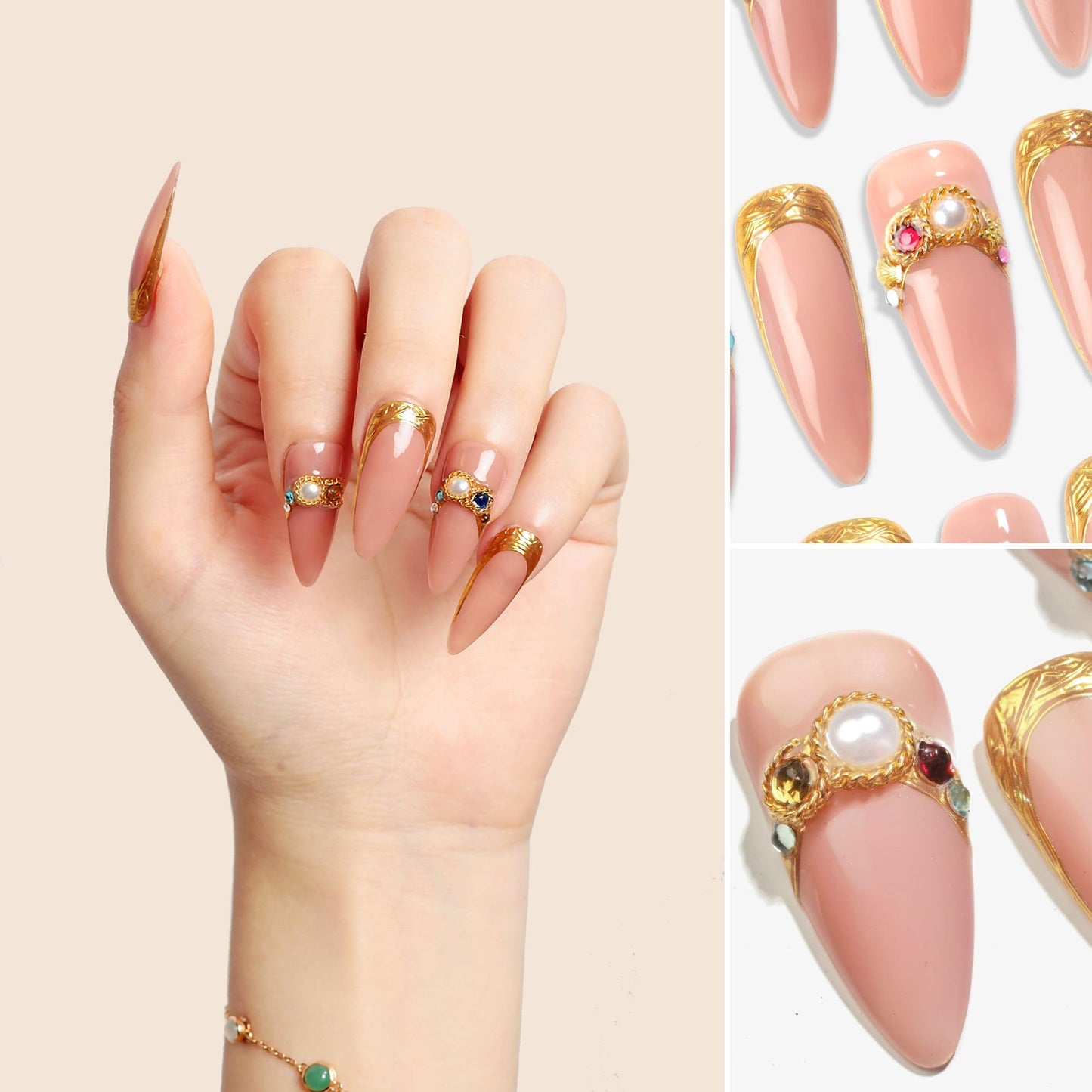 Sun&Beam Nails Handmade Press-on Long Stiletto Amlond White Silver Butterfly Rhinestone Glitter Design Fashion False Nail Tips 10 Pcs Set (XS, #103)