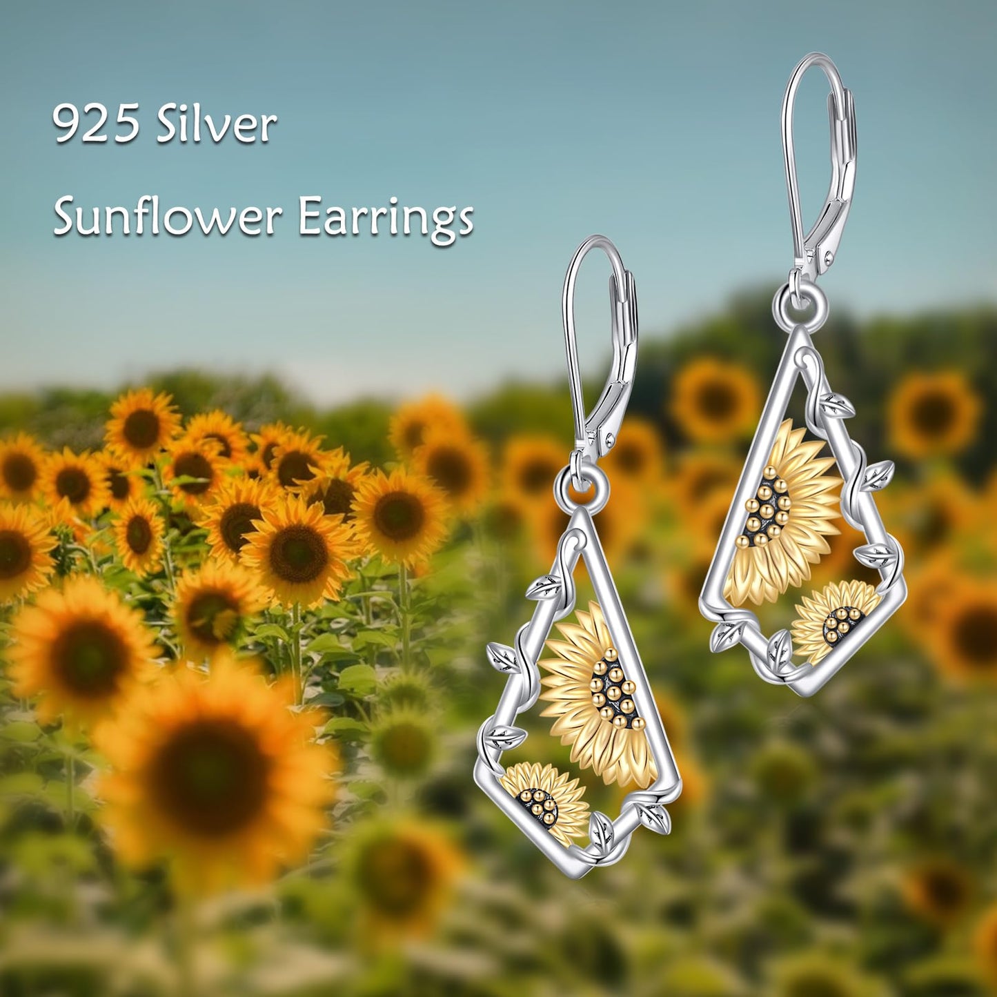 Sunflower Earrings 925 Sterling Silver Leverback Dangle Earrings Boho Sunflower Earrings for Women