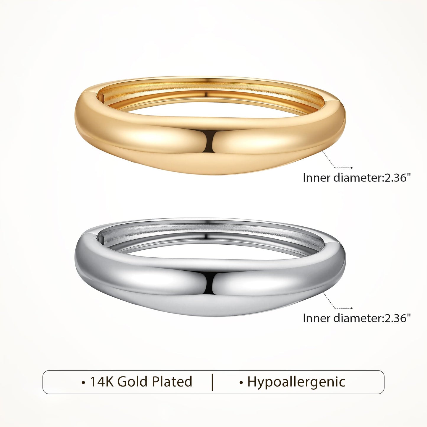 M MOOHAM Chunky Gold Silver Bangle Bracelets for Women, Dainty 14k Gold-Plated Chunky Stackable Statement Bangles Bracelet Set Round Cuff Bracelet Stack for Women Trendy Jewelry Gifts