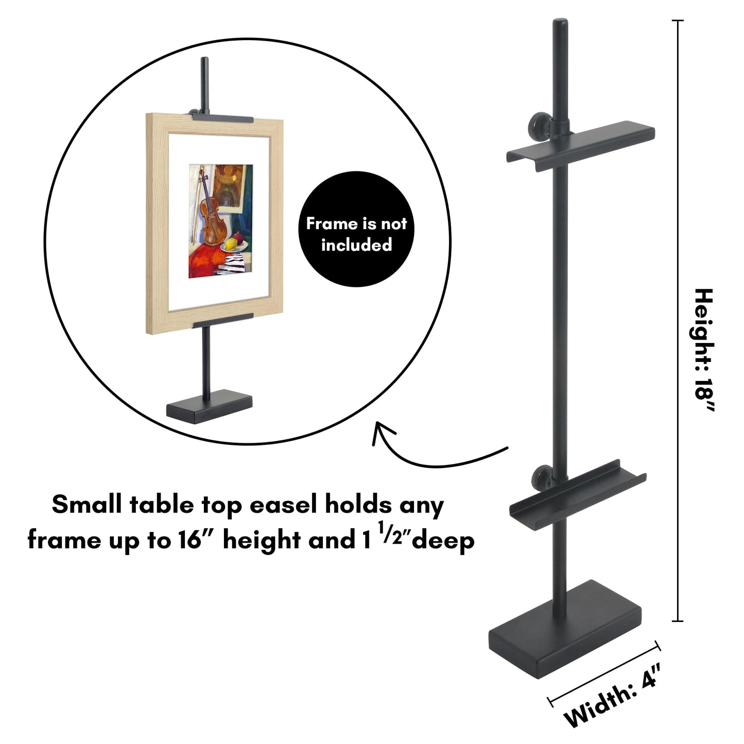 Americanflat 18" Adjustable Tabletop Easel Stand for Picture Frames up to 10x8 - Ideal Picture Frame Stand to Display Art, Signs, or Photos - Use Easel Stands for Home or Events - Black
