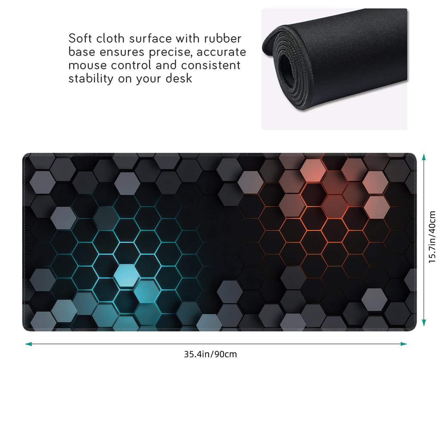 Hexagon Honeycomb Large Mouse Pad,Gaming Keyboard Desk Pad,Extended Mouse Mat Non-Slip Rubber Base with Stitched Edges for Office Game Home XXL 35.4"x15.7"