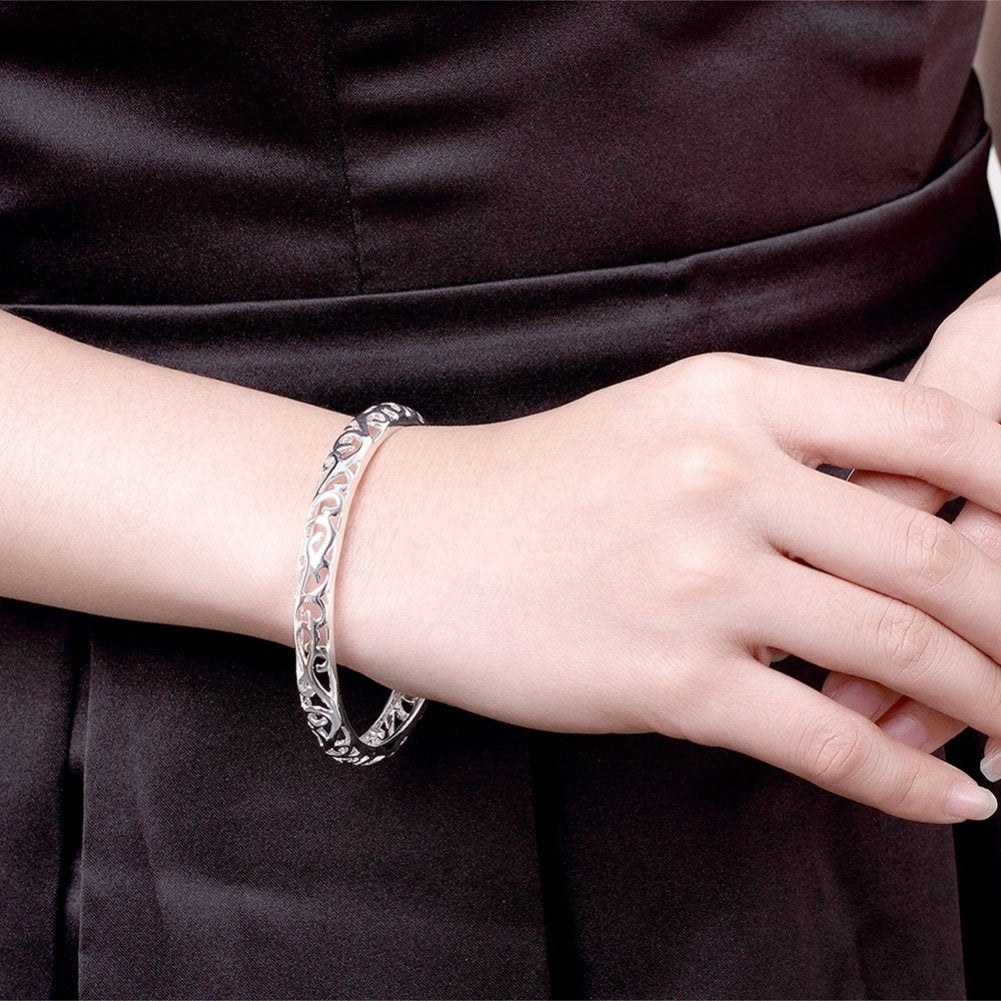 KACON Sterling Silver Bangle Bracelet, Fashion Simple Open Bangles Cuff bracelets for Women