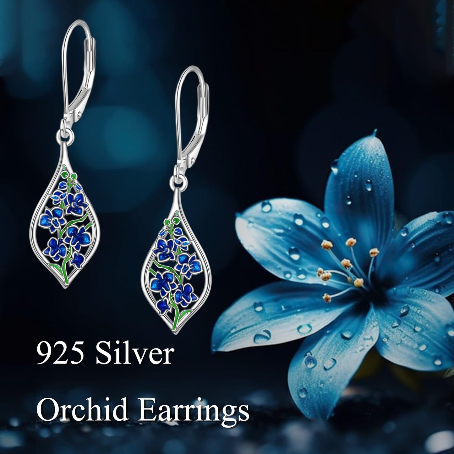Orchid Earrings 925 Sterling Silver Enamel Flower Orchid Earrings for Women