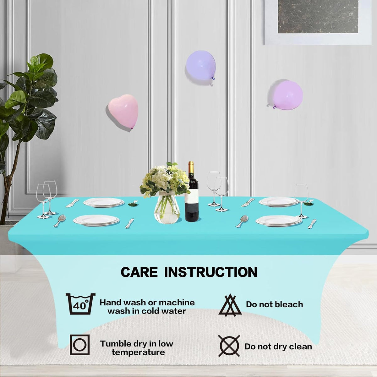 IVAPUPU 2 Pack 4FT Table Cloth for Rectangular Fitted Events Stretch Blue Mist Table Covers Washable Cover Spandex Tablecloth Protector for Party, Wedding, Cocktail, Banquet, Festival