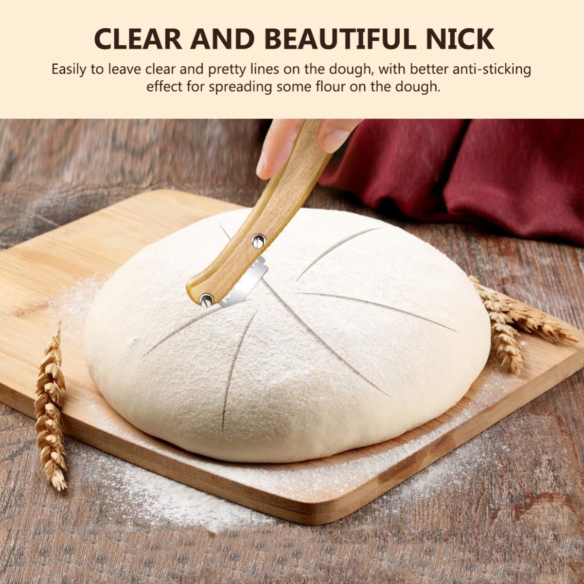 Healeved Bread Lame Dough Scoring Tool Van Wooden Handle 5 Blades, Creative Bread Scoring Tool Bread Slicer Cake Cutter, Acid Dough Bread Blades with Protector Cover
