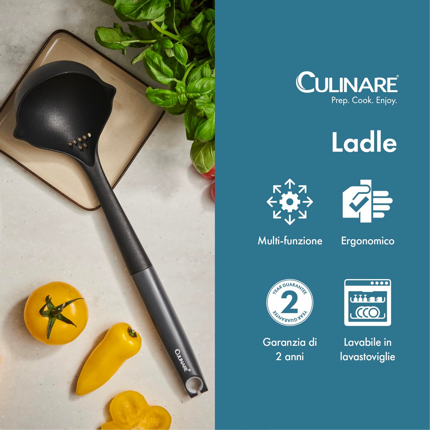 Culinare Soup Ladle with Dual Pouring Spouts & Herb Stripper – Heat-Resistant, Non-Stick Safe Serving Spoon for Soups, Stews & Sauces – Ergonomic Handle, Dishwasher Safe, Easy Storage