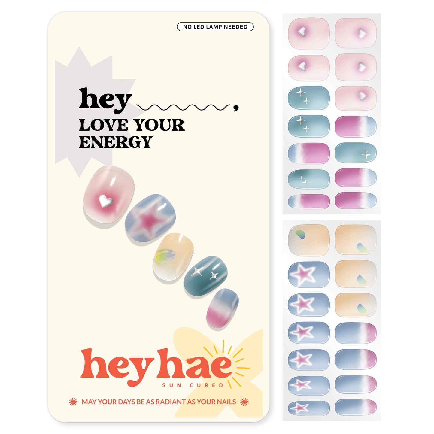 Heyhae Semi Cured Gel Nail Strips | No LED Lamp Needed | Marble, Spring | Easy Apply & Remove, Salon Quality | Includes 28 Strips, 1 Prep Pads, Nail File & Wooden Stick - Hey, Love Your Energy