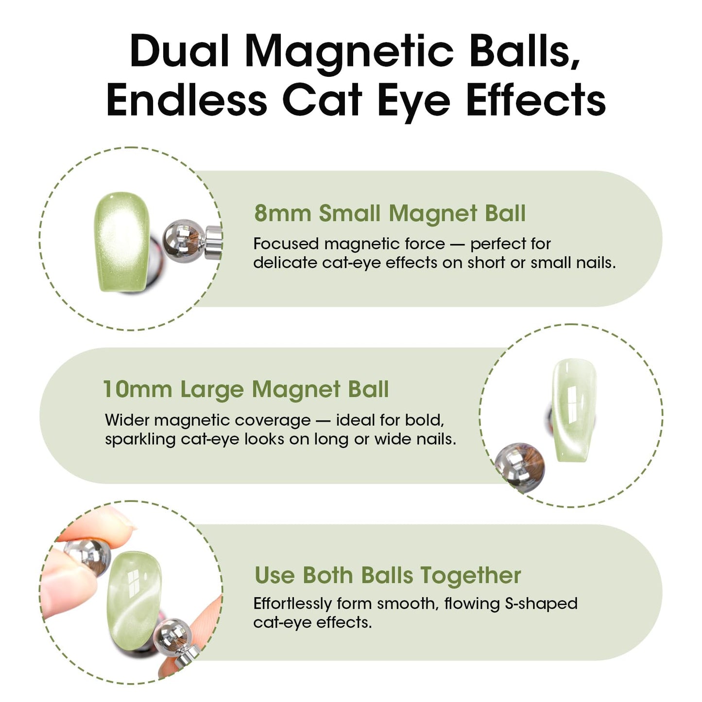 Gellen Green Double-Ended Cateye Magnet for Nails – Dual Cat Eye Nail Magnet Tool with Wide & Narrow Tips, Strong Magnetic Stick for Cat Eye Gel Polish Nail Art DIY Salon Use
